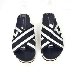 Tommy Hilfiger Black and White Striped Sandals 7.5